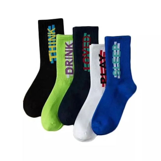Socks Blue Crew Fashion Black Letter Solid Color Socks Sports for Men
