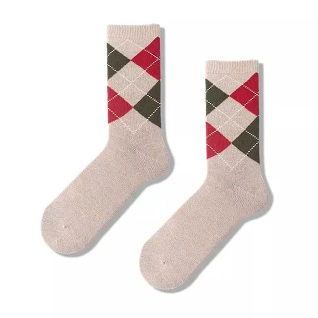 Classic Argyle Patterned Socks Formal Business Dress Crew Socks for Men