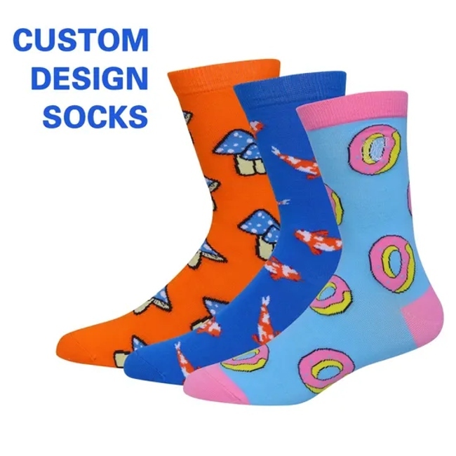 Wholesale Custom Designer Socks High Quality Bamboo Cotton Logo Sock Custom Colorful Happy Crew Men Socks