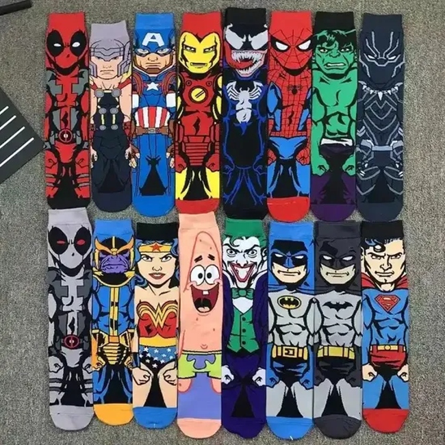 Custom Logo Crew Men Socks Anime Funny Cotton Socks Cartoons Character Novel Marvel Happy Cartoon Men Calcetines Socks