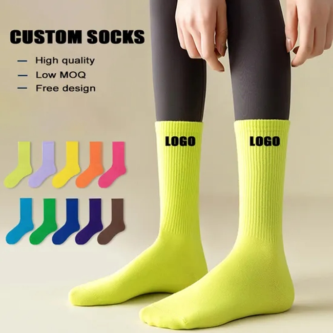 Professional Factory Logo Design Crew Athletic Embroidery Jacquard Gym Brand Packaging Cushion Cotton Girl Sports Custom Women Men Unisex Socks