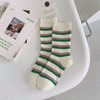 Men Women Unisex Gym Custom Embroidered Long Basic Vintage Ribbed Cable Knit Crew Work Dress Socks Black and White with Stripes