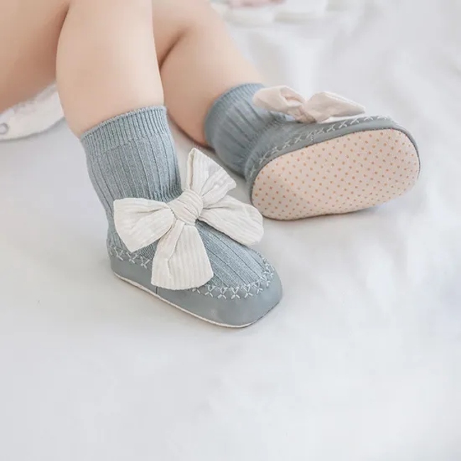 Baby Bow Princess Floor Shoes Socks Baby Footwear Anti Slip Tube Socks