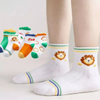Baby Forest Lion Cartoon Knitted Kids Combed Cotton White Green Color Crew Short Seamless Socks
