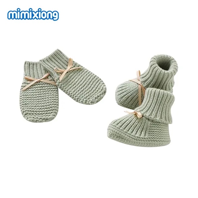 Mimixiong Baby Shoes Glovers Sets Ribbon Knot Knitted Casual Month New Born Baby Mittens Baby Shoes Sock