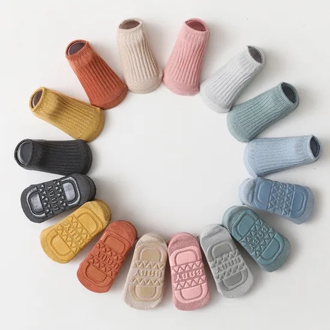 Children′s Floor Slipper Home Socks Baby Children Socks Non Slip Learning Double Needle Solid Stockings Thickened Cotton Kids Socks