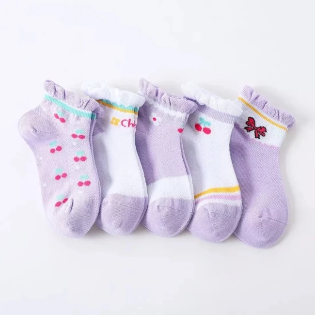 Baby Princess Ankle Socks Kids Little Girls Cotton Purple Cherry Bowknot Knitted Crew Baby Socks