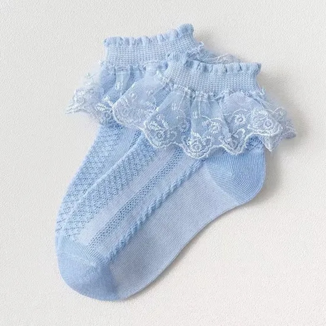 Spring Thin Lace Mesh Cute Embroidered Ruffle Baby Girl Kids Socks