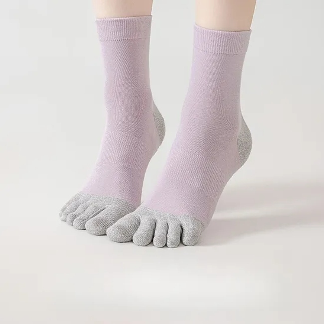Five Toe Socks Casual Solid Color Crew Socks for Women