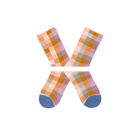 Custom Sports socks breathable anti bacterial Grid pink blue colorful unisex Sports socks