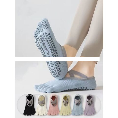 Professional five finger socks non slip breathable comfort strap design non slip grip Custom Pilates socks