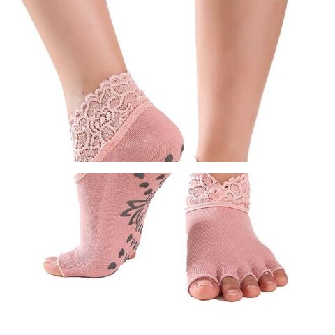 Lace toe socks available in custom color sizes Embroidered logo Yoga socks Comfortable breathable non slip toe socks