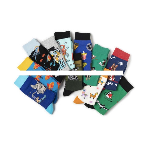 Newly arrived durable popcorn large size animals cartoon colorful breathable elastic crew socks