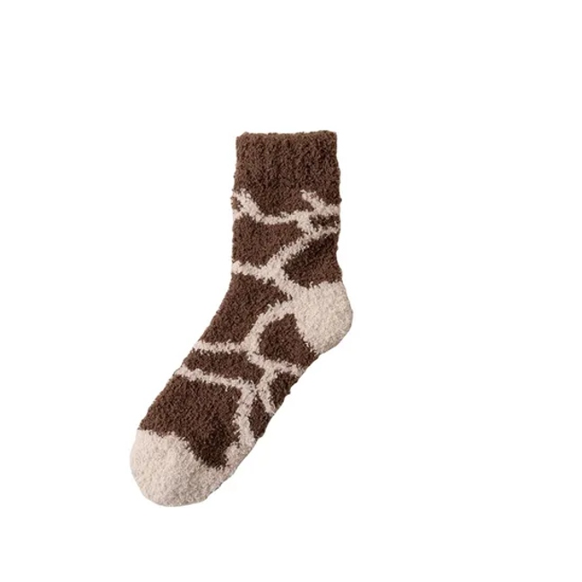 Winter Warm Thermal Fuzzy Fluffy Sherpa Cozy Indoor Home Floor Slipper Moire Pattern Combo Women Socks