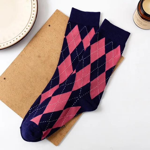 Diamond Plaid Long Socks Summer Sweat Absorbent Breathable MID-Calf Socks Ins Tide Casual Hundred Women′s Socks