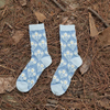 Breathable Anti-Oduor Vintage Blue Three-Dimensional Embossed Small Flower Elegant Fashion Literature Leisure Medium Long Socks