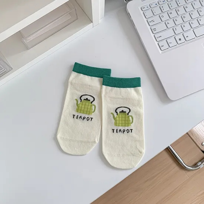 Socks Women′s Straight Board Short Socks Summer Thin Japanese Sweet College Style Green Black Rabbit Flower Cotton Socks