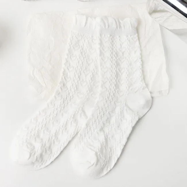 Fashion Sweet MID-Calf Socks Black and White Lace Pileup Socks New Hundred Jk Socks Spring and Summer Thin Breathable Women′s Socks