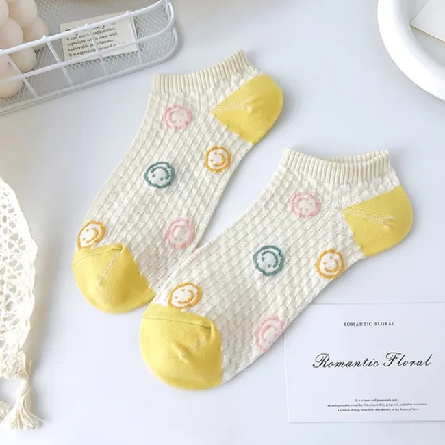 Summer Thin Breathable Short Socks Girls Day Dopamine Colorful Smiley Cute Invisible Short Socks Female Socks