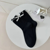 Summer Thin Mesh Breathable MID-Calf Socks Japanese Girls Ballet Style Heel Bow Stacked Socks