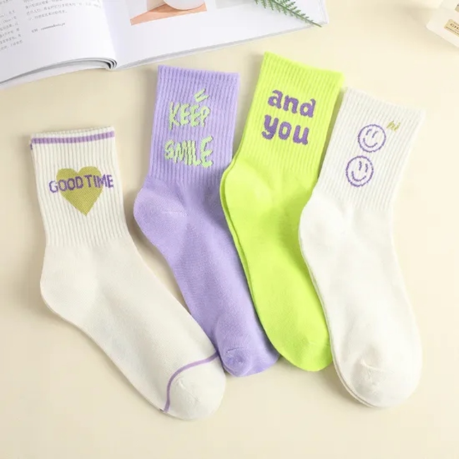 College Style MID-Calf Socks Sweet Smiley Letters Sports Socks Hundreds of Students Socks Women Socks