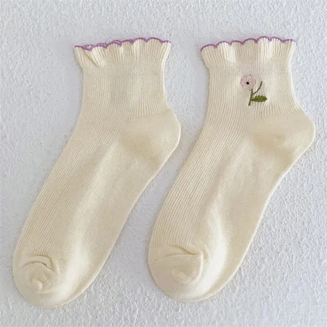Wholesale Korean Socks Cute Ankle Cotton Lovely Frill Short Socks