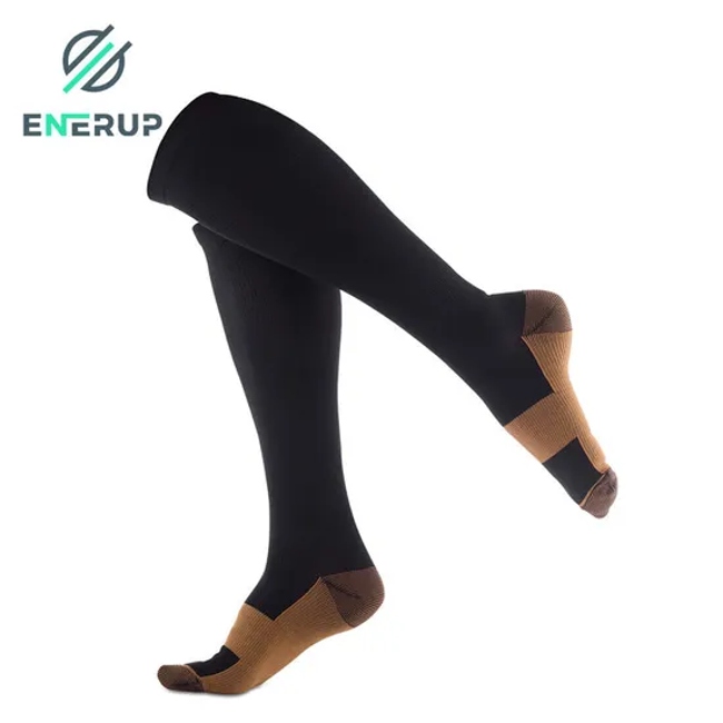 Enerup Copper Nylon Spandex Moisture-Wicking Reinforced Toe Ankle Brace Sport Knee High Compression Socks