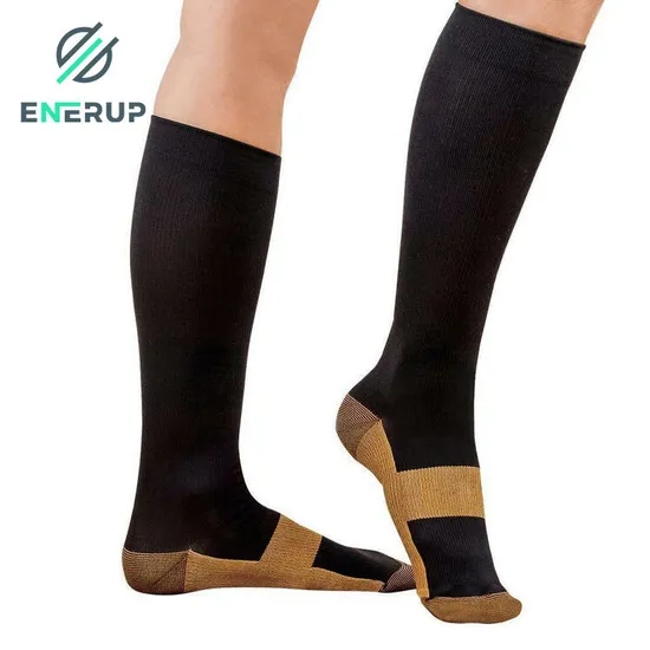 Enerup Copper Nylon Spandex Moisture-Wicking Reinforced Toe Ankle Brace Sport Knee High Compression Socks