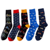 Antibacterial Soft Breathable High Elastic Cotton Colorful Aop Happy Design Men Ankle Crew Socks