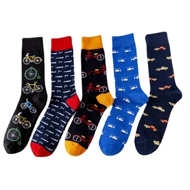 Antibacterial Soft Breathable High Elastic Cotton Colorful Aop Happy Design Men Ankle Crew Socks