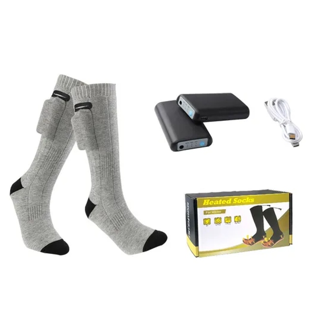 Washable Rechargeable Electric Heating Socks 3 Modes Elastic Cotton Socks for Winter Outdoor Activities (with Power Bank)
