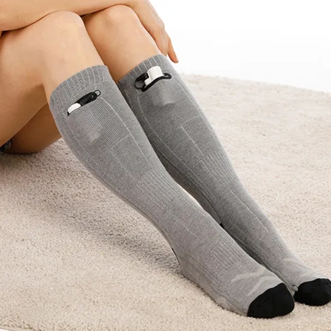 Washable Rechargeable Electric Heating Cycling Socks 3 Modes Elastic Cotton Socks for Winter Outdoor Activities (with Power Bank)