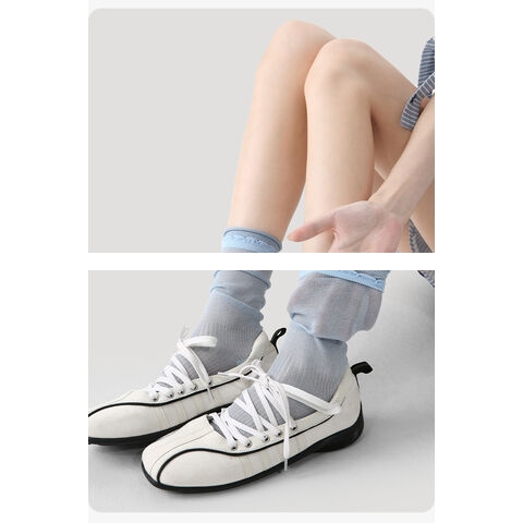 Women s Spring Summer Crew Socks Thin Breathable Mid Calf Socks with Lace Trim, Solid Color Stackable Casual Socks