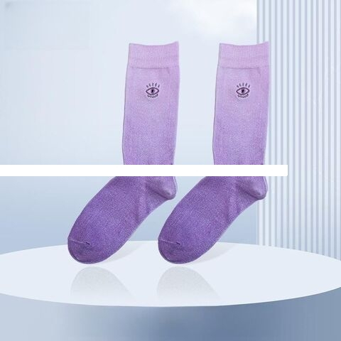 Wholesale Dip Dye Gradient Logo Embroidered Socks Women Ombre Trend Cotton Ribbed Crew Socks