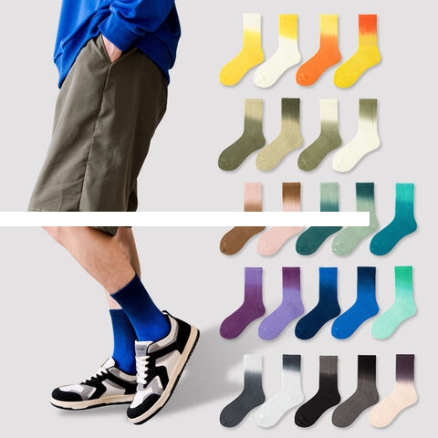 High Quality Man Spring Summer Breathable Anti odor Combed Cotton Socks Custom logo Gradient Color Sports Leisure Crew Socks