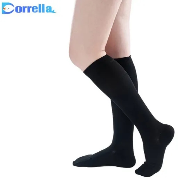 15-20 Mmhg Black Skin Color Nylon Cotton Infused Varicose Veins Long Sleeve Compression Socks with Zipper