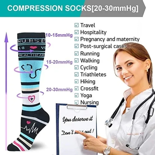 Compression Socks Men Women Knee High Stockings 20-30 Mmhg Fit Medical Edema Diabetes Varicose Veins Running Compression Socks