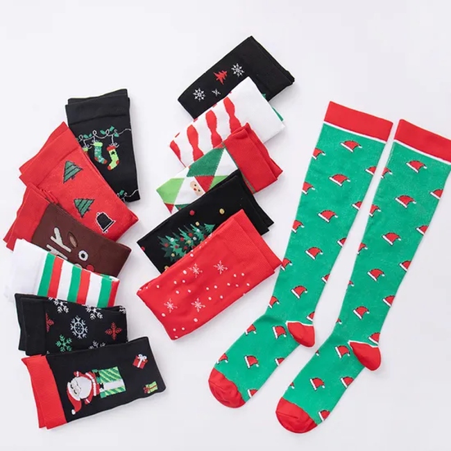 Wholesale High Quality Custom Women′s Fitness Christmas Socks Running Sport Cartoon Workout Wear Compression Socks