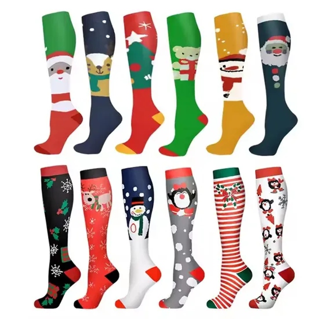 Christmas Compression Socks Breathable Comfortable Long Socks Funny Cartoon Pressure Sports Socks