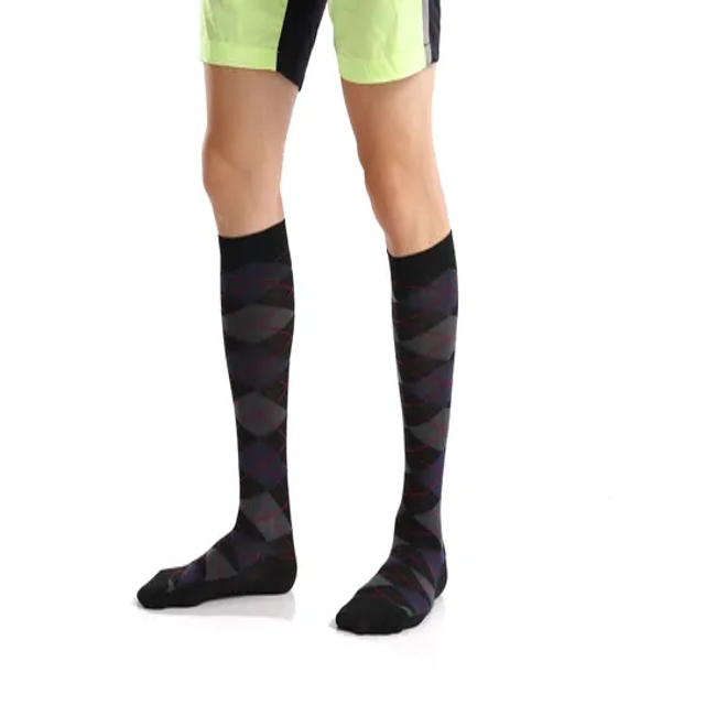 Cotton Compression Graduated Support Knee-High Colorful Argyle Socks for Men&Women