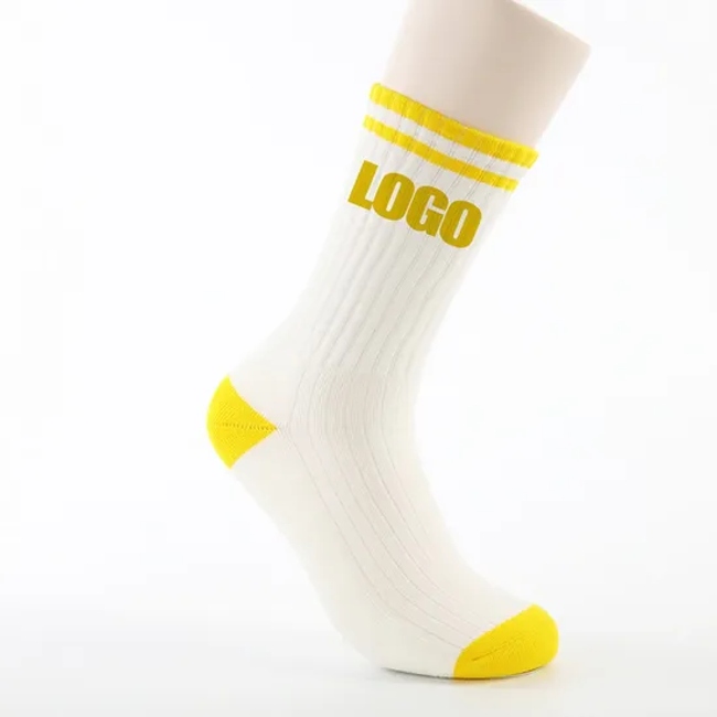 High Quality Jacquard Embroidery Logo Classic Stripe Athletic Cotton Crew Custom Socks