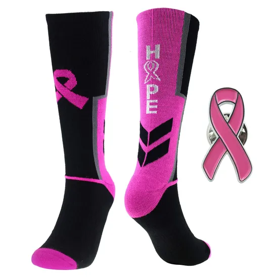Pink Ribbon Elite Breathable Anti-Slip Basketball Sport Crew Socks