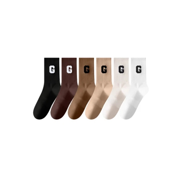 Autumn Women Casual Cotton Socks Knitted Big G Letter Casual Sports Athletic Socks