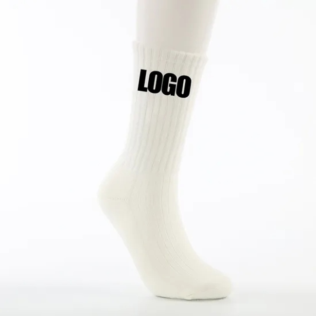 High Quality Customized Logo Cotton Solid Custom Color White Athletic Crew Socks