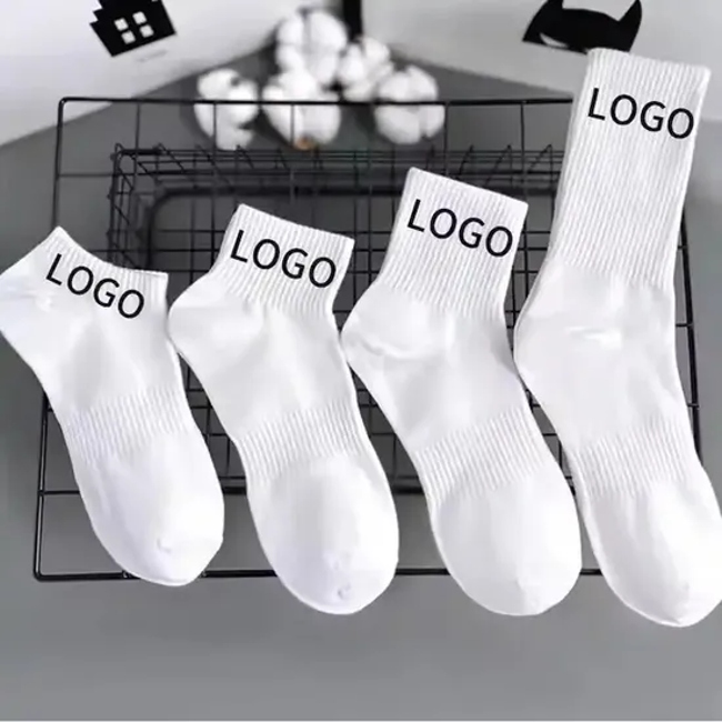 Quality Personalised Embroidery Logo Running Cycling White Cotton Sport Socks