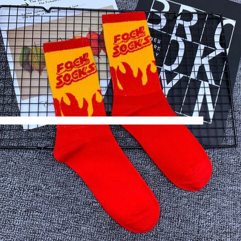 Hot seller Customised Crew Socks Unisex Flame Letter Pattern Custom Logo Cotton Sport Socks