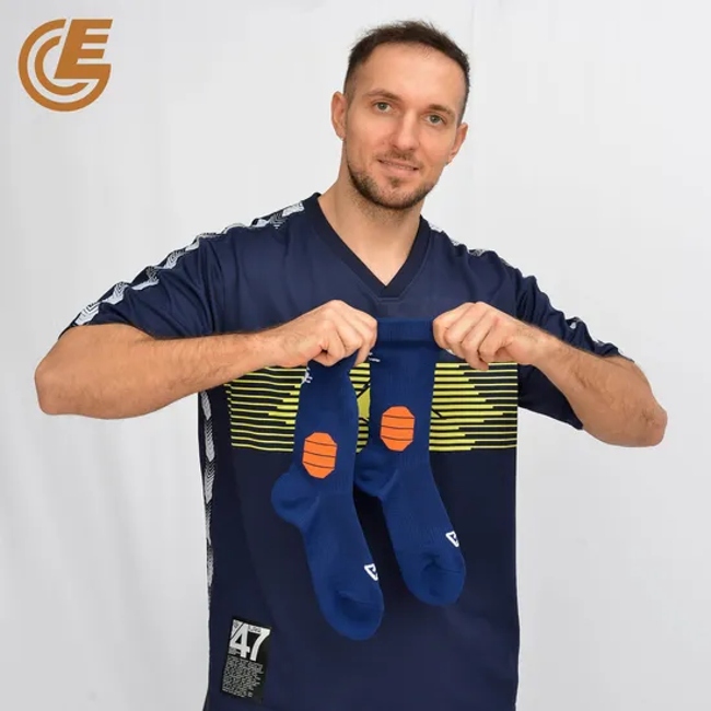Qlm-319-13 Compression MID Length Adult Dark Blue Cotton Sports Socks