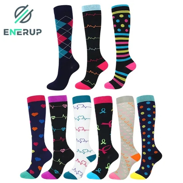 Enerup Chaussettes De Sport Calcetines Sport Colorful Men Women Plantar Fasciitis Compression Nursing Socks 15-20 Mmhg