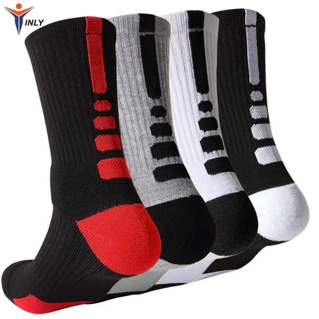 Wholesale High Quality Basketball Socks Men′s Outdoor Athletic Crew Socks Cushioned Thick Sports Non Slip Long Compression Socks