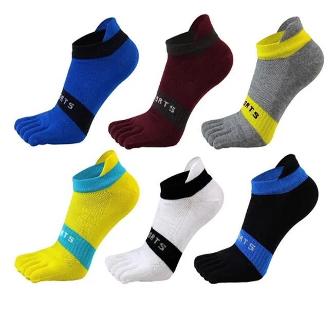 Custom Men Cotton Compression Five Finger No Show Mesh Wicking Socks